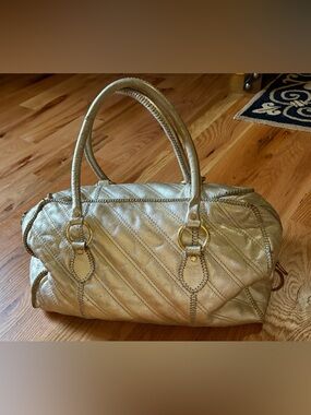 Tabitha Metallic Gold Quilted Satchel Leather